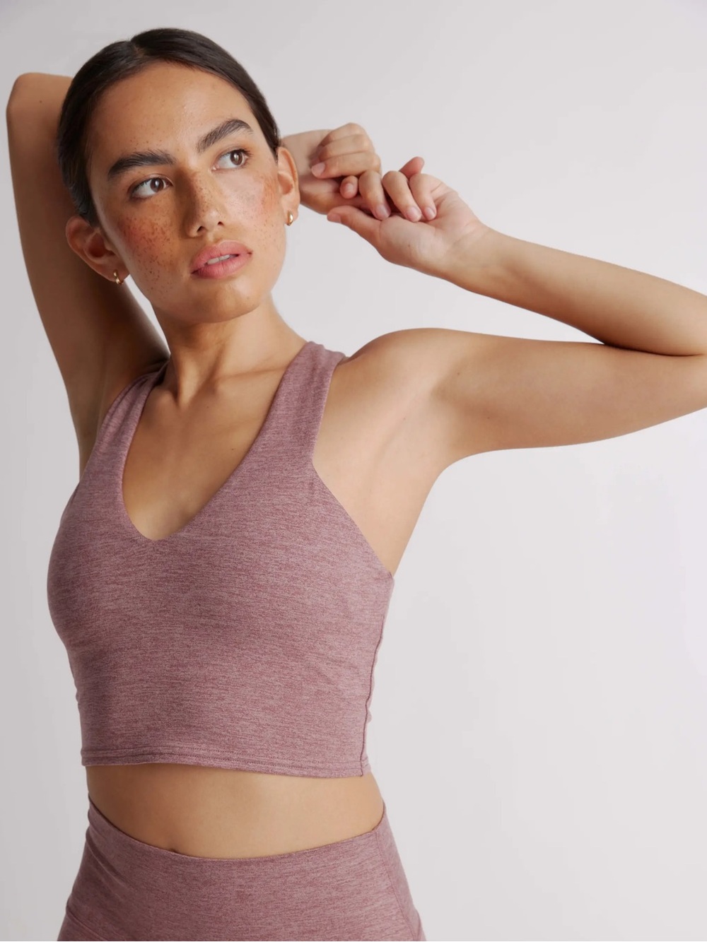 Women's Quince Ultra-Soft V-Neck Cropped Tank Top in Heather Rose size Large
